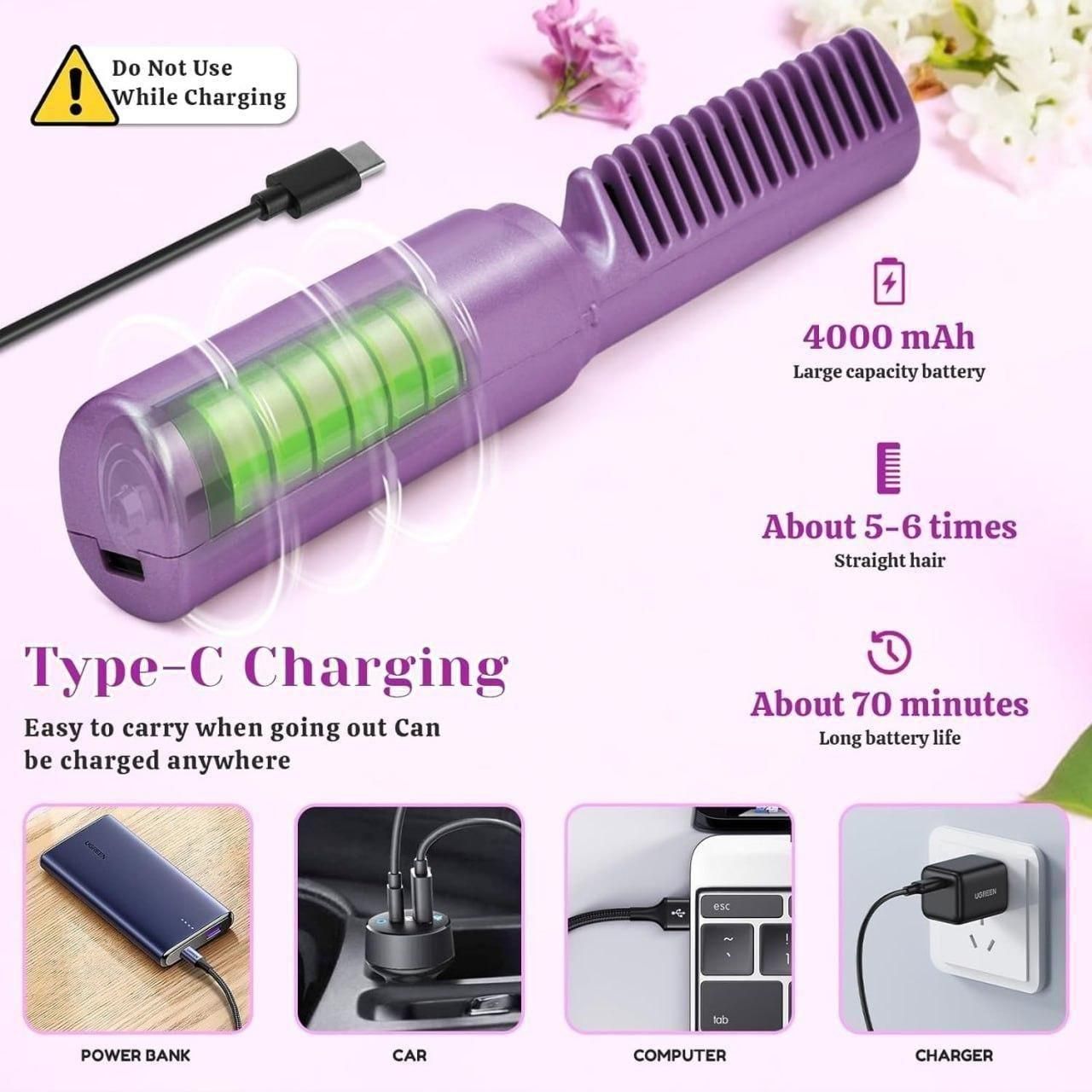 Rechargeable Mini Cordless Hair Straightener Comb
