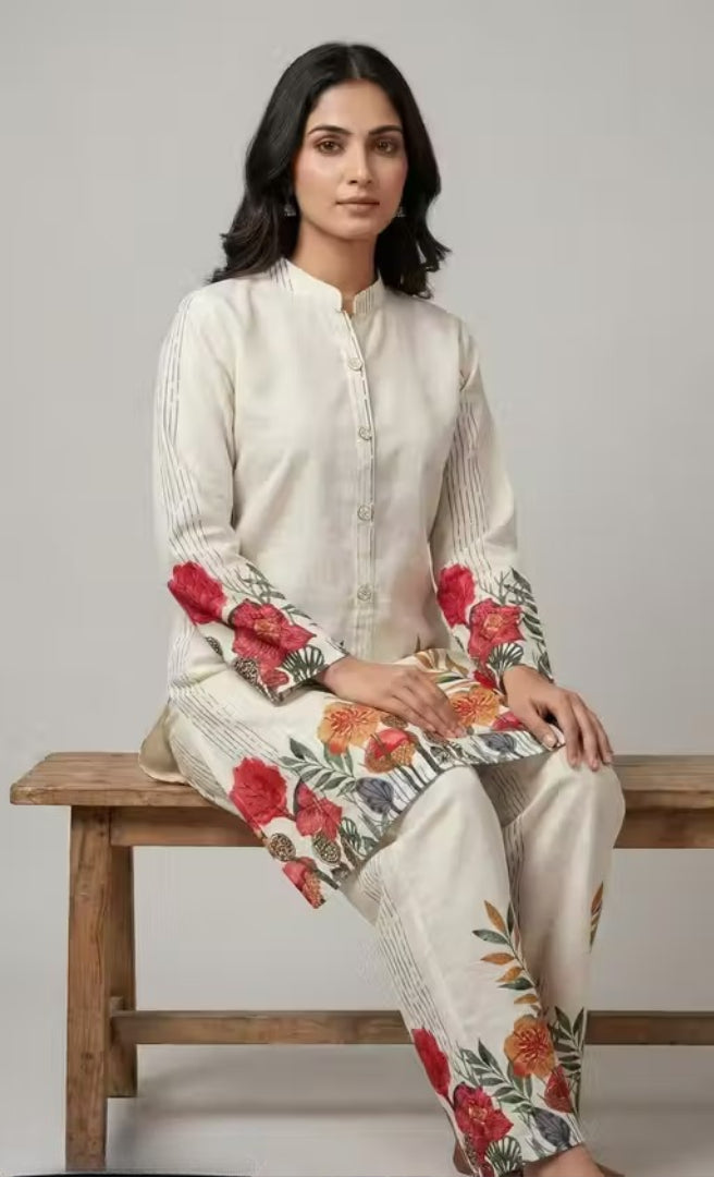 Elegant Cream Polycotton Co-Ord Set with Shirt & Palazzo