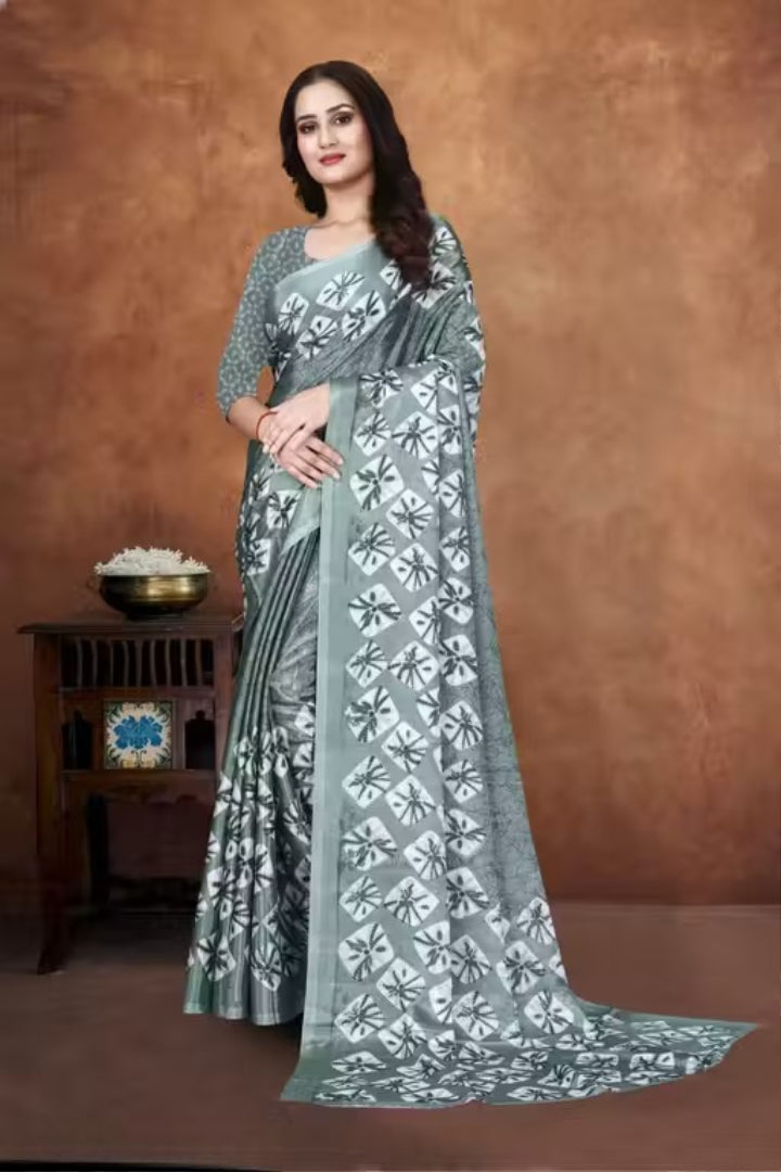 Soft Pink Banarasi Silk Look Saree with Printed Bandhani Design