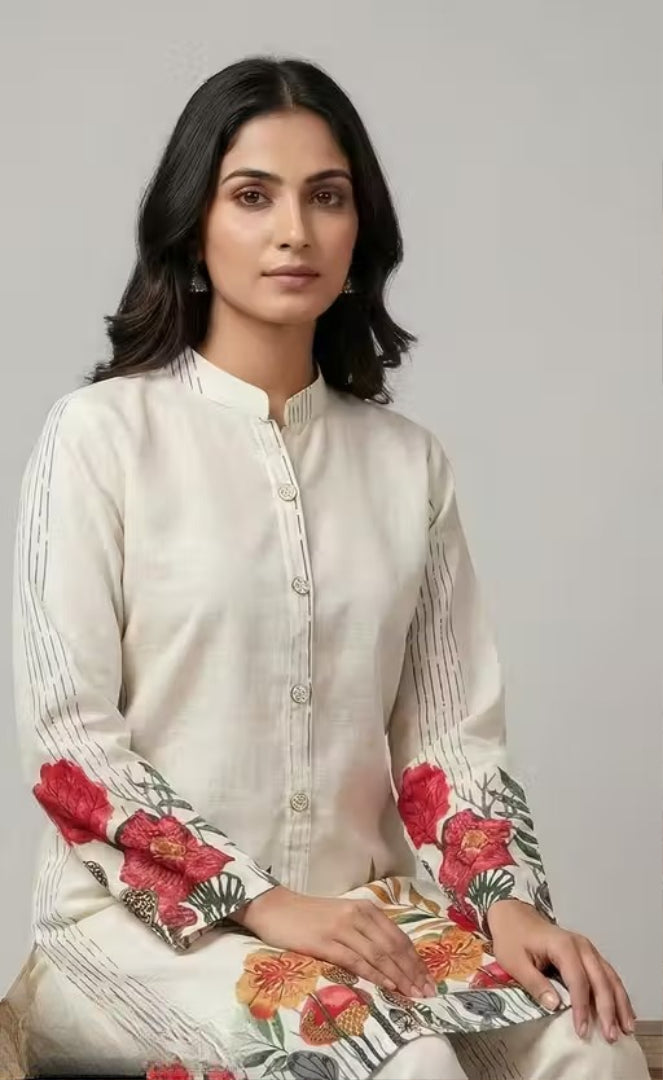 Elegant Cream Polycotton Co-Ord Set with Shirt & Palazzo