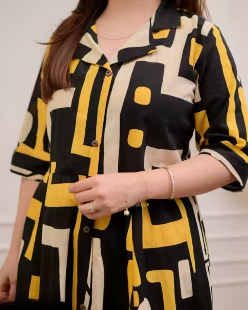 Elegant Black Multicolor Rayon A-Line Kurti – Stylish Daily & Casual Wear