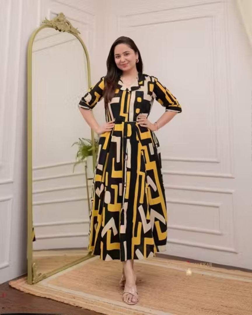 Elegant Black Multicolor Rayon A-Line Kurti – Stylish Daily & Casual Wear