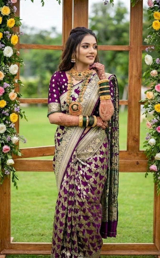 Banarasi Silk Saree with Rich Zari Border – Elegant Wedding & Party Wear