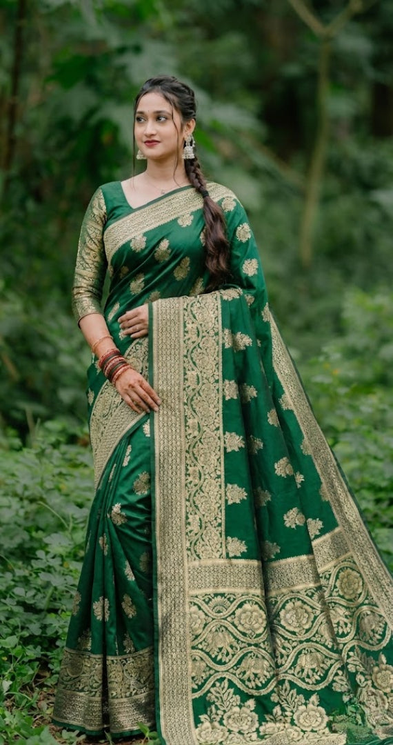 Maroon Banarasi Silk Saree with Zari Border & Floral Design