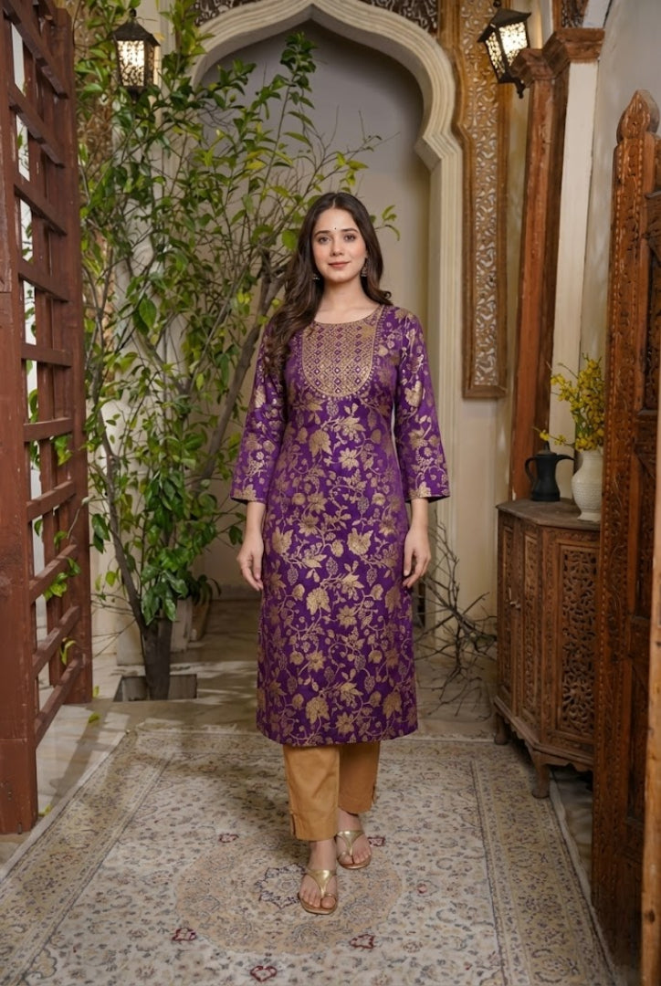 Elegant Purple Embroidered Rayon Kurti for Women