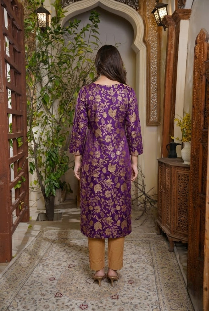 Elegant Purple Embroidered Rayon Kurti for Women