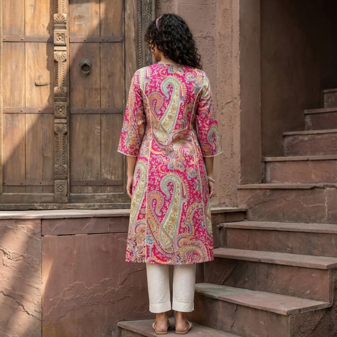 Elegant Pink Cotton Lace Kurta for Women