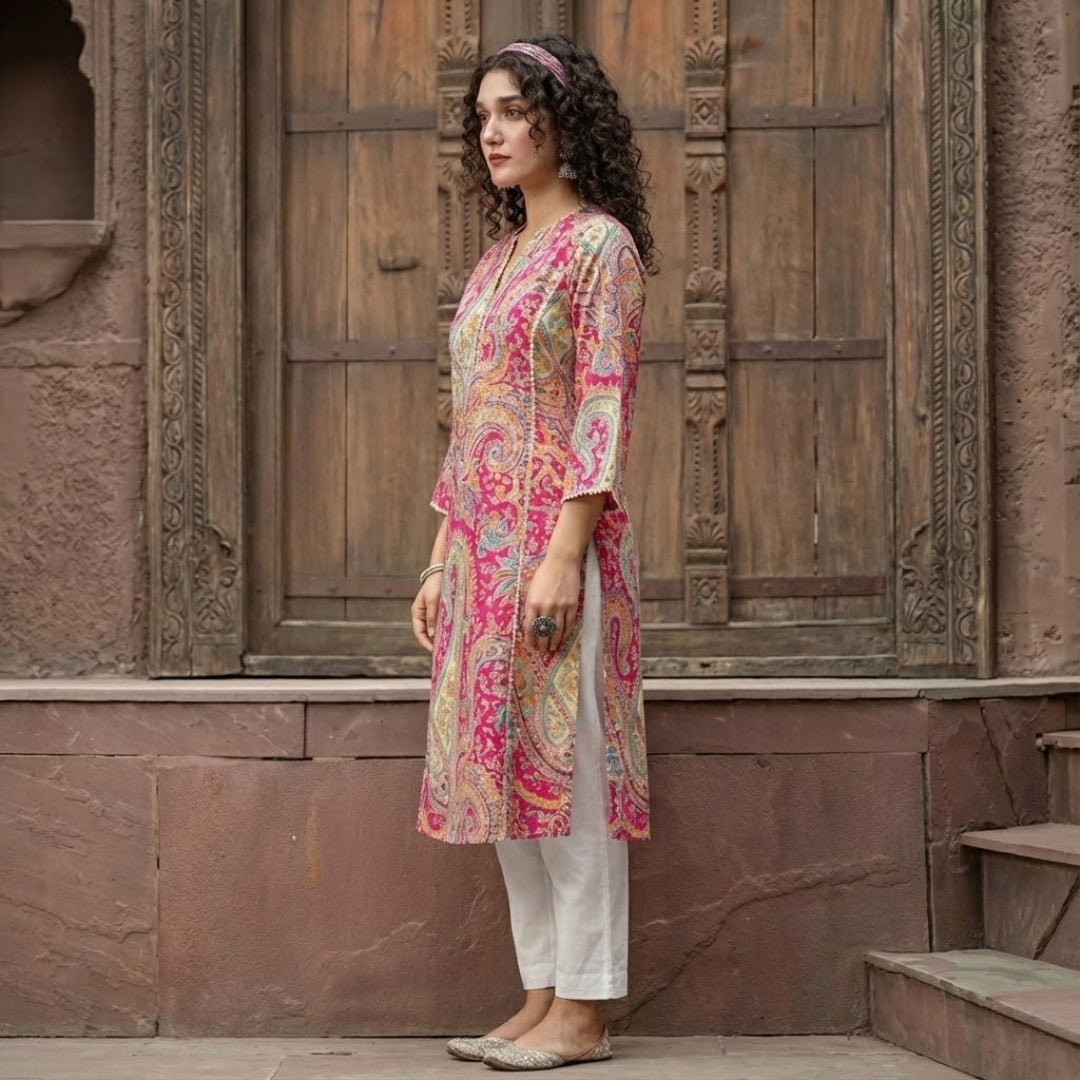 Elegant Pink Cotton Lace Kurta for Women