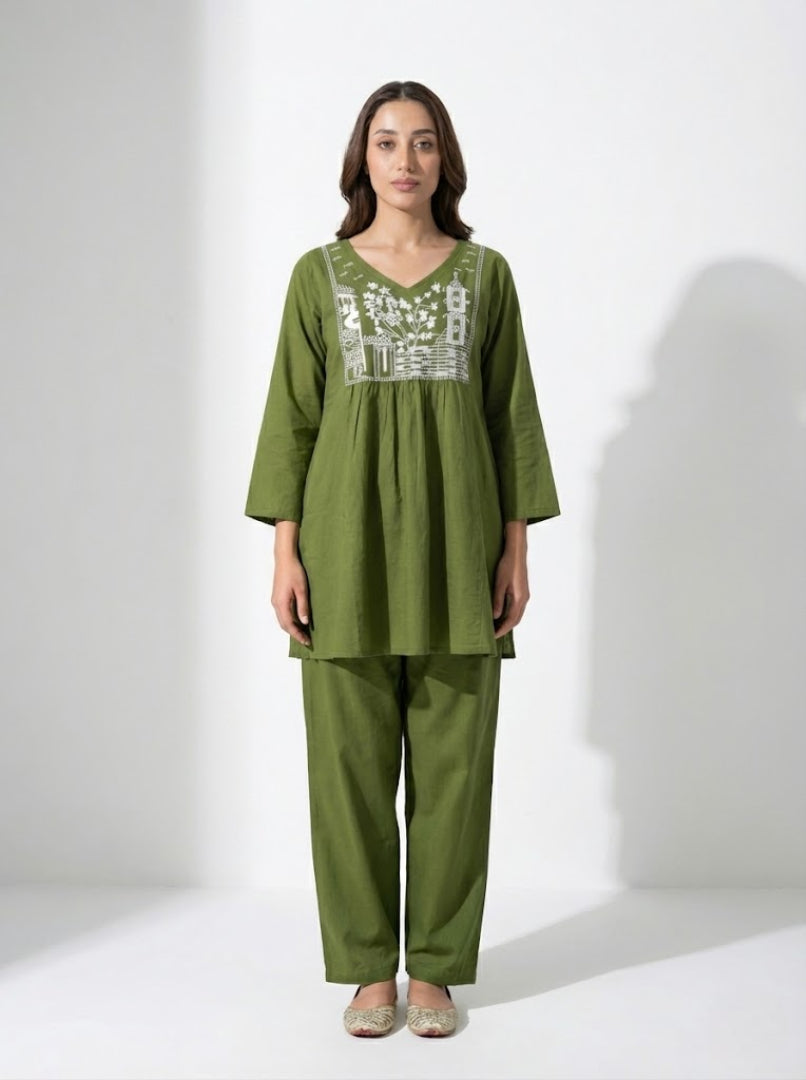 Elegant Green Rayon Kurti with Palazzo Set – Stylish Party & Casual Wear