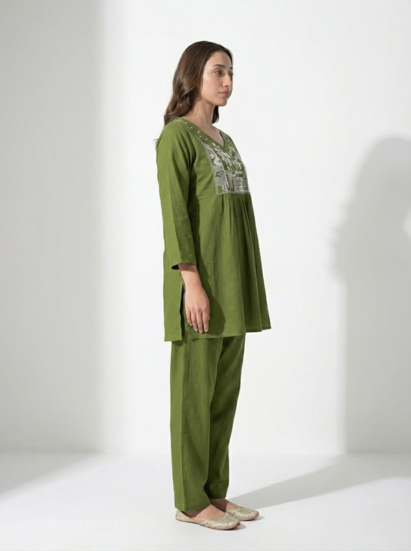 Elegant Green Rayon Kurti with Palazzo Set – Stylish Party & Casual Wear