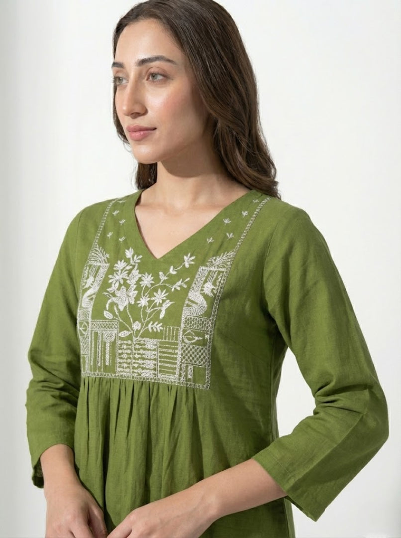 Elegant Green Rayon Kurti with Palazzo Set – Stylish Party & Casual Wear