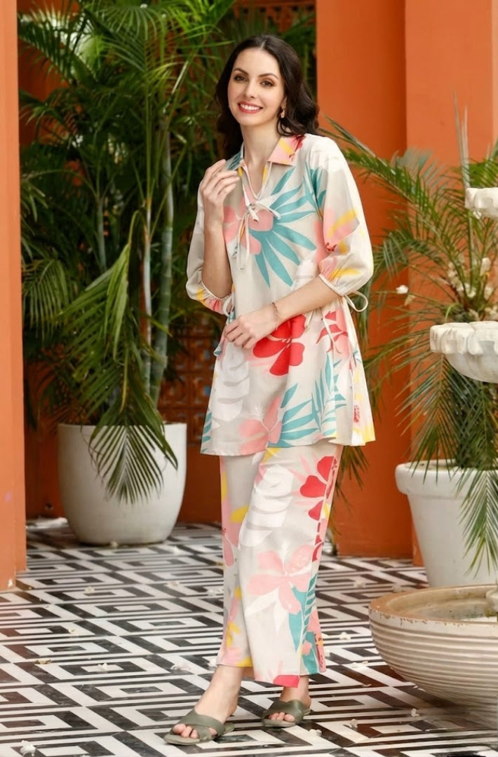 Stylish Maroon Cotton & Crepe Co-Ord Set with Skirt | Comfortable Casual Wear for Women