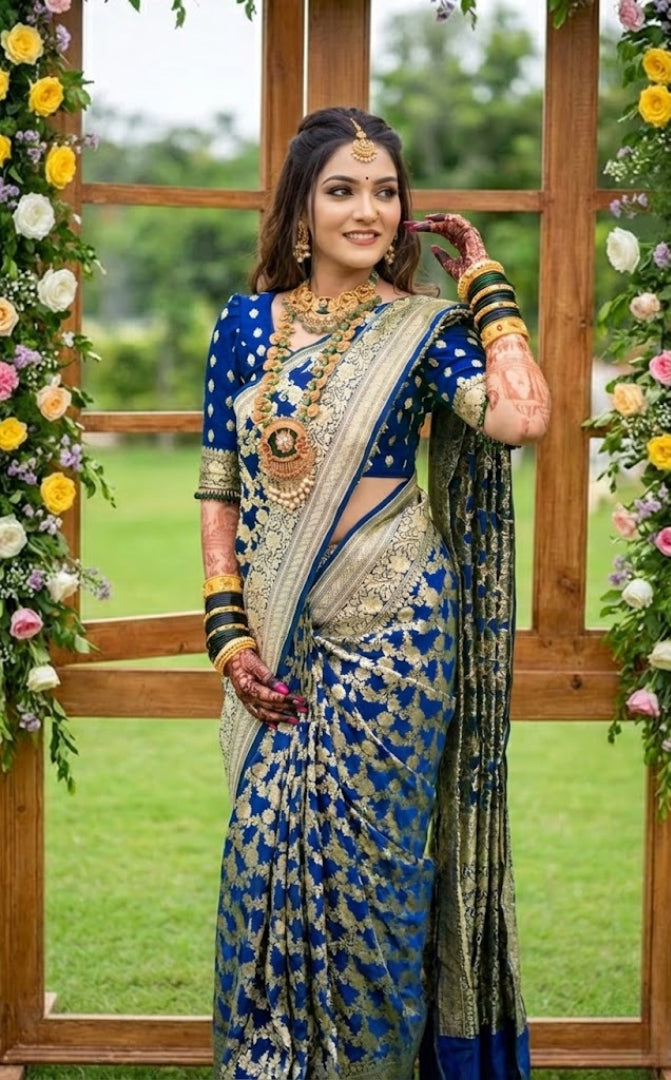 Banarasi Silk Saree with Rich Zari Border – Elegant Wedding & Party Wear