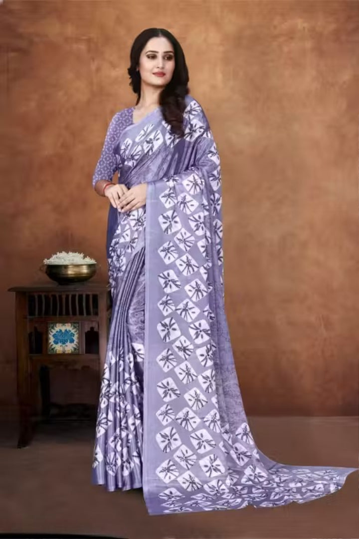 Soft Pink Banarasi Silk Look Saree with Printed Bandhani Design